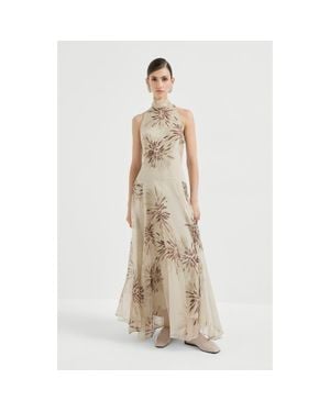 Brunello Cucinelli Bloom Print Organza Dress - Natural