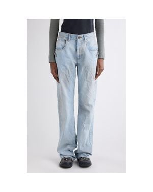 Balenciaga City Distressed Straight Leg Jeans - Blue