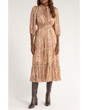 MELLODAY Print Long Sleeve Tiered Maxi Dress - Natural