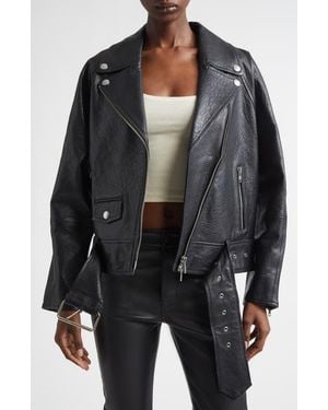 Stand Studio Romy Belted Leather Biker Jacket - Black