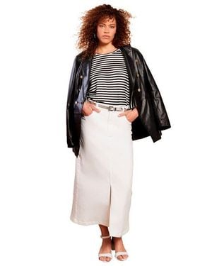 June + Vie Front-Slit Denim Midi Skirt - Black