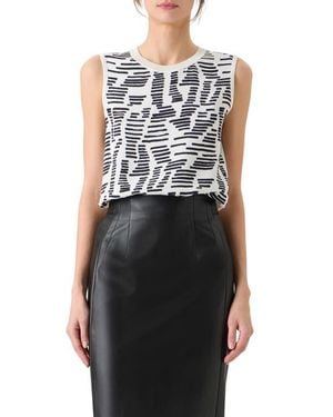 Akris Dance Movements Print Sleeveless Mixed Media Silk Sweater - Black