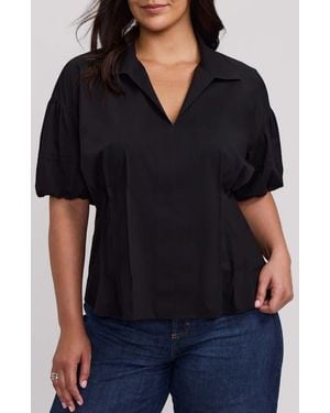 Foxcroft Lucia Puff Sleeve Popover Shirt - Black