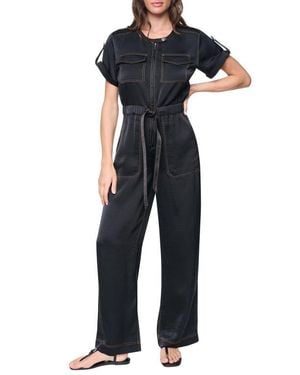 DKNY Drawstring Waist Hammered Satin Jumpsuit - Blue