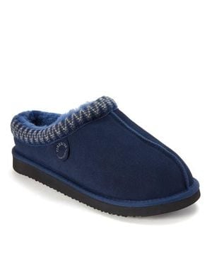 Dearfoams Fireside Grafton Genuine Shearling Clog Slipper With Embroidery - Blue