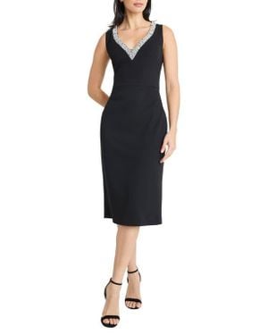 Maggy London Rhinestone Detail Sheath Midi Dress - Black