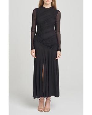 Wayf Selene Ruched Long Sleeve Dress - Black