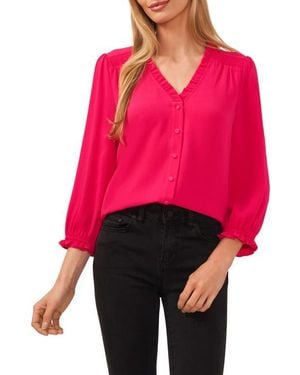 Cece Ruffle V-Neck Blouse - Red