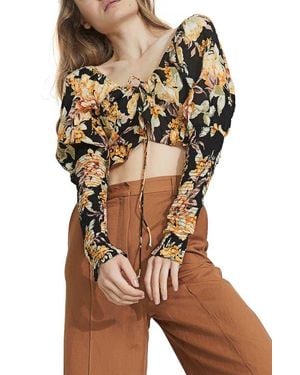 Bardot Floral Tie Crop Top - Brown