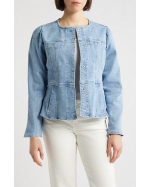 Wit & Wisdom Embroidered Peplum Denim Jacket - Blue