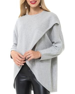 Accouchée Crossover Long Sleeve Maternity/Nursing Top - Gray