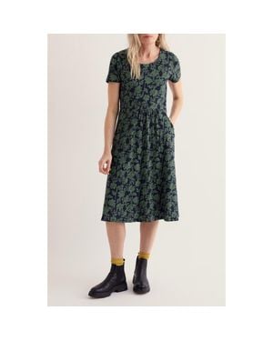 Seasalt Cornwall Enor Floral Print Organic Cotton Fit & Flare Midi Dress - Blue