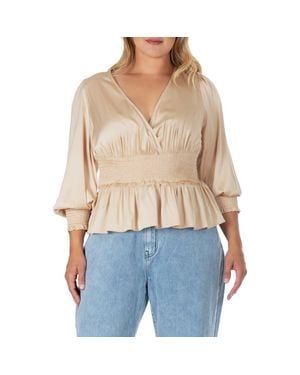 Standards & Practices Smocked Peplum Satin Top - Blue