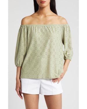 Loveappella Eyelet Off The Shoulder Top - Green