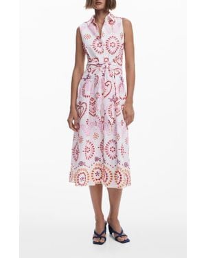 Desigual Embroidered Sleeveless Cotton Shirtdress