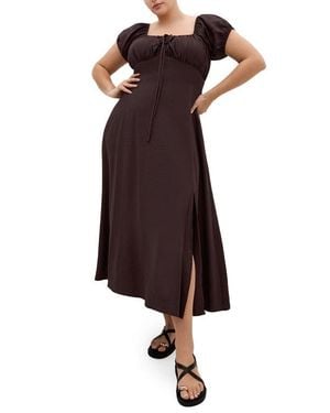 City Chic Abbigail Puff Sleeve Slit Maxi Dress - Purple
