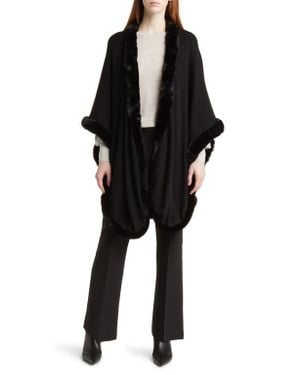 La Fiorentina Faux Fur Trim Ruana - Black