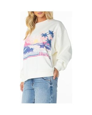 Roxy Morning Stroll Oversize Logo Graphic Sweatshirt - Blue