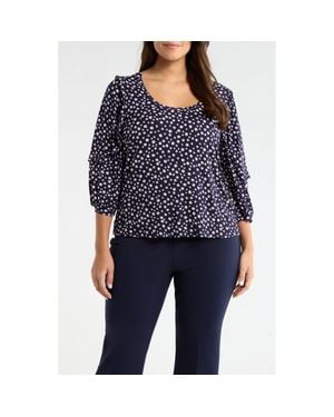 Liverpool Jeans Company Ruffle Sleeve Print Top - Black