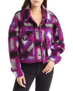 Blank NYC Plaid Crop Wool Blend Shacket - Purple