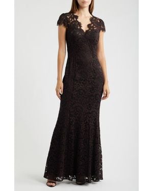 Eliza J Illusion Cap Sleeve Gown - Black
