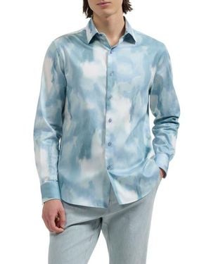 Bugatchi Julian Shaped Fit Cloud Print Stretch Cotton Button-Up Shirt - Blue