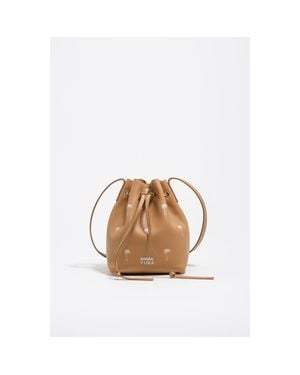 Bimba Y Lola Small Palms Print Leather Carlino Bucket Bag - Brown