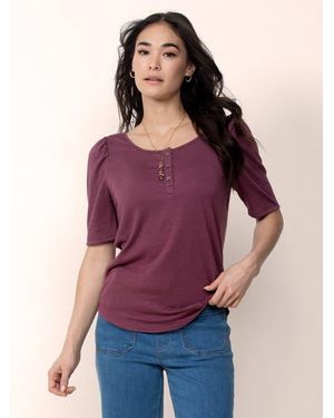 Single Stitch Ultra Soft Scoop Neck Henley - Purple