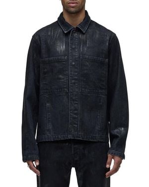 Hudson Jeans Distressed Denim Snap-Up Worker Jacket - Blue