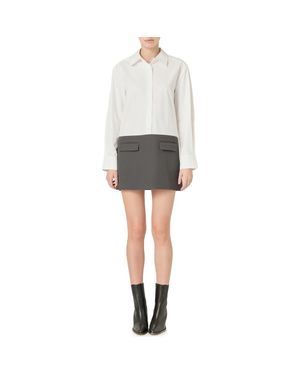 Endless Rose Colorblock Long Sleeve Shirtdress - Gray