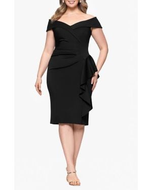 Xscape Evenings Ruffle Boat Neck Scuba Cocktail Dress - Black