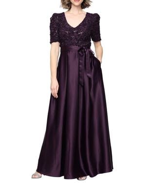 Alex Evenings Sequin Soutache Bodice Empire Waist A-Line Gown - Purple