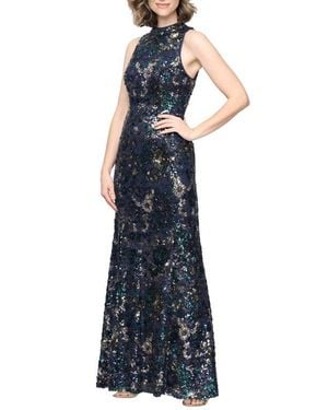 Alex Evenings Sequin Sleeveless Mermaid Gown - Blue