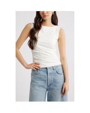 Open Edit Boat Neck Sleeveless Top - Blue