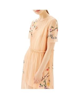 TOPSHOP Embroidered Mesh Midi Dress - Natural