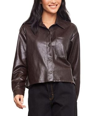 Karen Kane Faux Leather Buttoned Shirt Jacket - Black