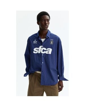 H&M Relaxed Fit Printed Cotton Poplin Shirt - Blue