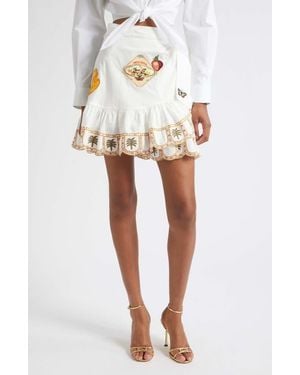 CAMILLA Embroidered Ruffle Hem Wrap Skirt - White