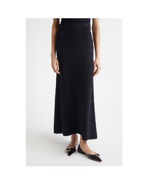 St. John Breton Stripe Wool Blend Sweater Skirt - Black