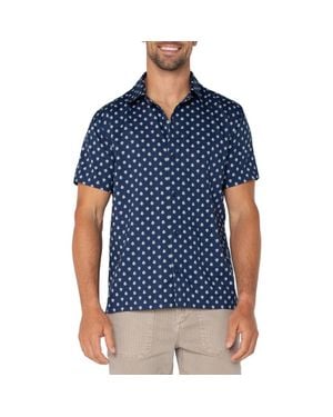 Liverpool Los Angeles Floral Print Short Sleeve Button-Up Shirt - Blue