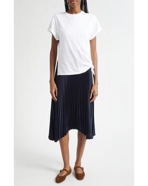 3.1 Phillip Lim Mixed Media T-Shirt & Pleated Skirt Dress - Blue
