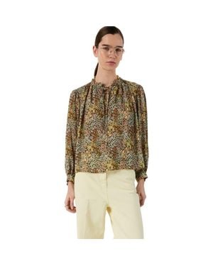 Gerard Darel Carinne Tie Neck Floral Blouse - Metallic