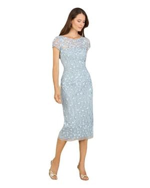 LARA New York 3D Applique Midi Dress With Cap Sleeves - Blue