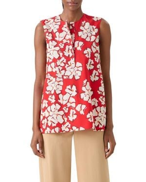 Akris Punto Papercut Floral Sleeveless Cotton Shirt - Red