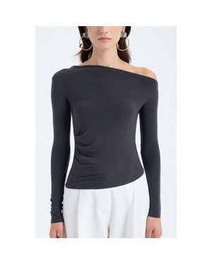 Monlicia Aura One-Shoulder Draped Stretch Top - Black