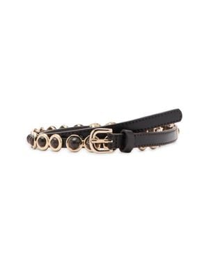 Mango Stone Embellished Skinny Belt - Brown