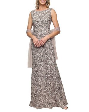 Alex Evenings Beaded Gown & Shawl - Gray