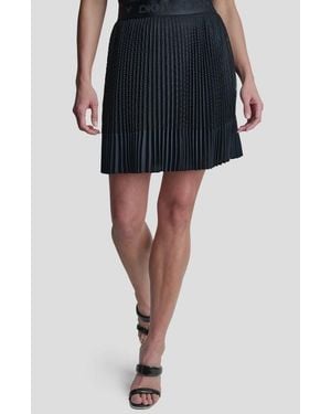 DKNY Logo Band Mixed Media Pleated Miniskirt - Black