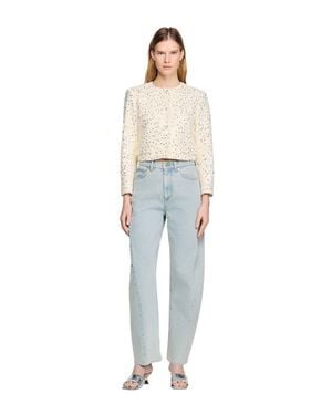 Sandro Cropped Sequinned Cotton Jacket - Blue