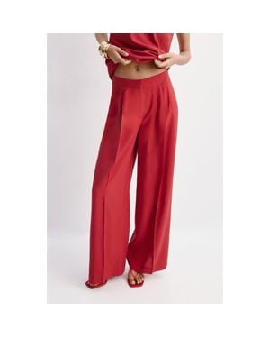 Mango Pleated Wide Leg Pants - Red